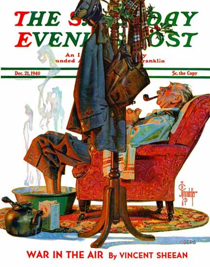 JC Leyendecker Saturday Evening Post Postman Soaking Feet 1940_12_21 | The Saturday Evening Post Graphic Art Covers 1931-1969