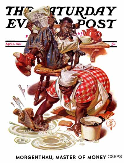JC Leyendecker Saturday Evening Post Scrubbing the Floor 1939_04_01 | The Saturday Evening Post Graphic Art Covers 1931-1969
