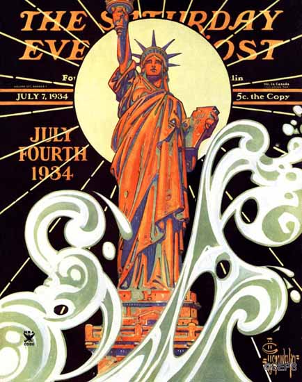 JC Leyendecker Saturday Evening Post Statue of Liberty 1934_07_07 | The Saturday Evening Post Graphic Art Covers 1931-1969