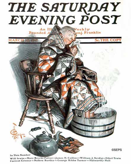 JC Leyendecker Saturday Evening Post The Cold 1917_03_10 | The Saturday Evening Post Graphic Art Covers 1892-1930