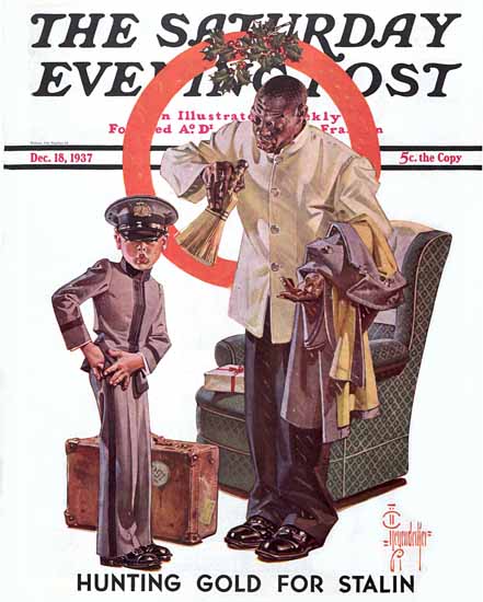 JC Leyendecker Saturday Evening Post Tipping the Porter 1937_12_18 | The Saturday Evening Post Graphic Art Covers 1931-1969