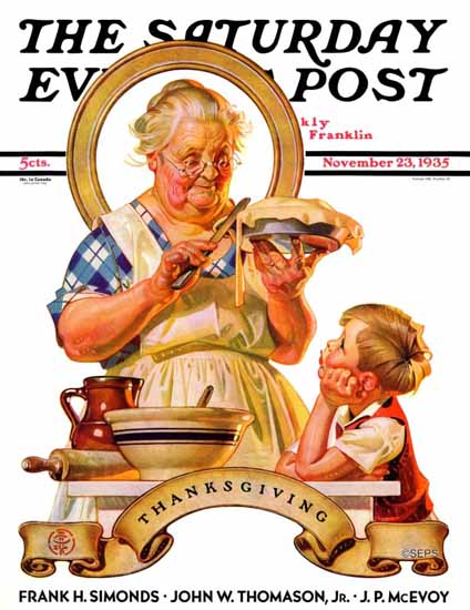 JC Leyendecker Saturday Evening Post Trimming the Pie 1935_11_23 | The Saturday Evening Post Graphic Art Covers 1931-1969