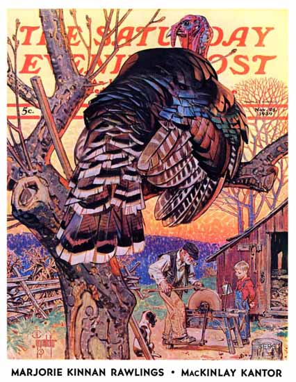 JC Leyendecker Saturday Evening Post Turkey in the Tree 1939_11_25 | The Saturday Evening Post Graphic Art Covers 1931-1969