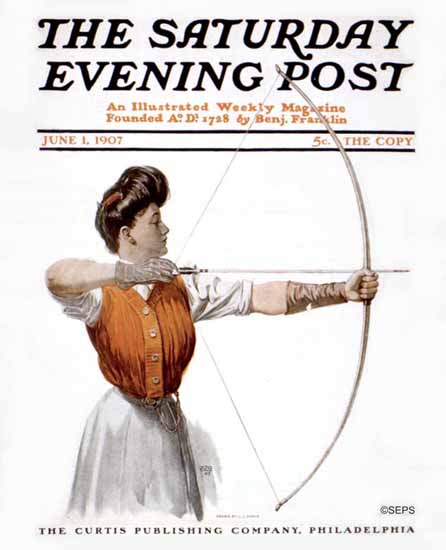 JJ Gould Saturday Evening Post Woman Archer 1907_06_01 | The Saturday Evening Post Graphic Art Covers 1892-1930