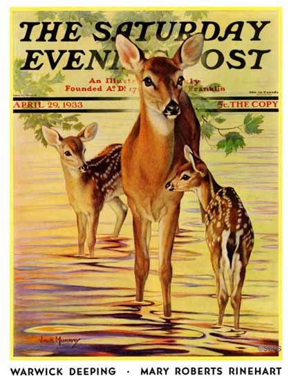 Jack Murray Saturday Evening Post Doe and Fawns 1933_04_29 | Sat Eve Post 1931-69 Jack Murray Saturday Evening Post Doe and Fawns 1933_04_29 | The Saturday Evening Post Graphic Art Covers 1931-1969
