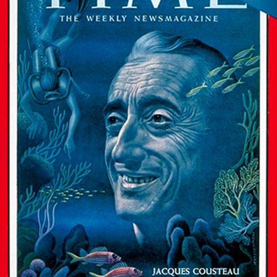 Jacques Cousteau Time Magazine 1960-03 by Boris Artzybasheff crop | Best of 1960s Ad and Cover Art
