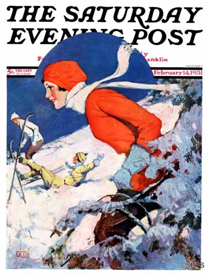 James C McKell Saturday Evening Post Woman Skier 1931_02_14 | The Saturday Evening Post Graphic Art Covers 1931-1969