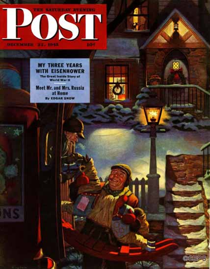 James R Bingham Saturday Evening Post Rocking Horse 1945_12_22 | The Saturday Evening Post Graphic Art Covers 1931-1969