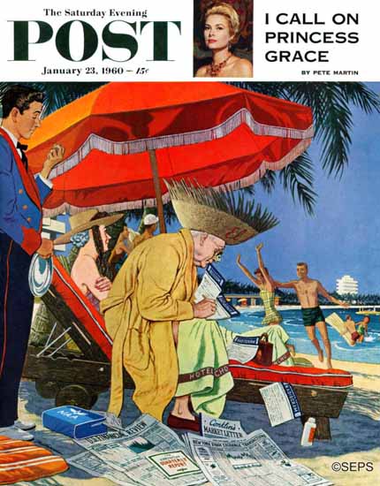 James Williamson Saturday Evening Post Business at Beach 1960_01_23 | Sat Eve Post 1931-69 James Williamson Saturday Evening Post Business at Beach 1960_01_23 | The Saturday Evening Post Graphic Art Covers 1931-1969