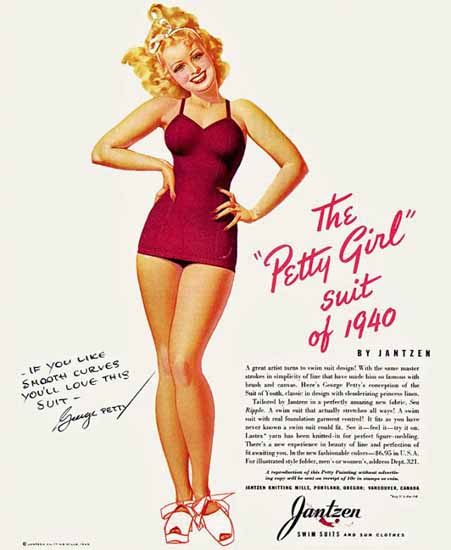 Jantzen The Petty Girl Suit of 1940 George Petty | Sex Appeal Vintage Ads and Covers 1891-1970