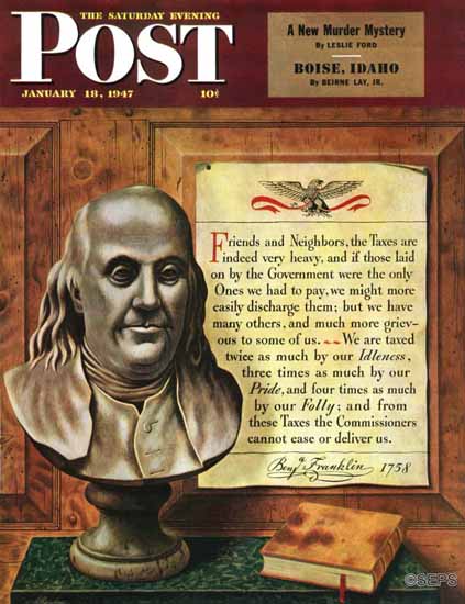 John Atherton Saturday Evening Post Benjamin Franklin Quote 1947_01_18 | The Saturday Evening Post Graphic Art Covers 1931-1969