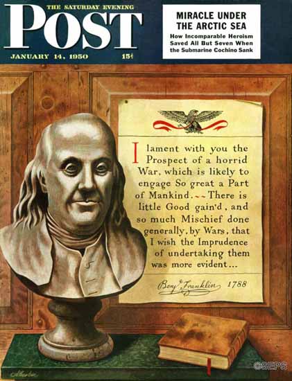 John Atherton Saturday Evening Post Benjamin Franklin Quote 1950_01_14 | Sat Eve Post 1931-69 John Atherton Saturday Evening Post Benjamin Franklin Quote 1950_01_14 | The Saturday Evening Post Graphic Art Covers 1931-1969