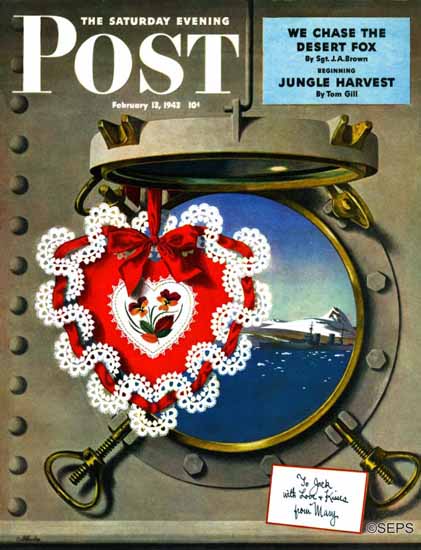 John Atherton Saturday Evening Post Valentines Day at Sea 1943_02_13 | Sat Eve Post 1931-69 John Atherton Saturday Evening Post Valentines Day at Sea 1943_02_13 | The Saturday Evening Post Graphic Art Covers 1931-1969