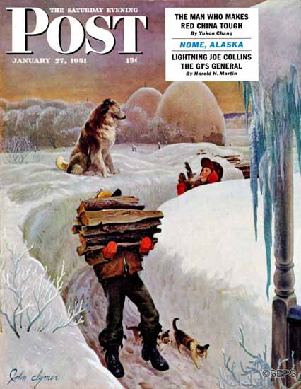 John Clymer Saturday Evening Post Gathering Wood 1951_01_27 | The Saturday Evening Post Graphic Art Covers 1931-1969