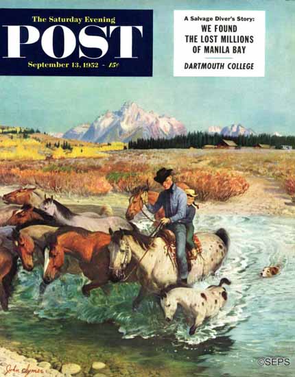 John Clymer Saturday Evening Post Herding Horses 1952_09_13 | Sat Eve Post 1931-69 John Clymer Saturday Evening Post Herding Horses 1952_09_13 | The Saturday Evening Post Graphic Art Covers 1931-1969