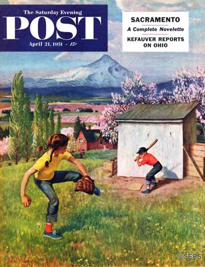 John Clymer Saturday Evening Post Oregon Baseball 1951_04_21 | Sat Eve Post 1931-69 John Clymer Saturday Evening Post Oregon Baseball 1951_04_21 | The Saturday Evening Post Graphic Art Covers 1931-1969