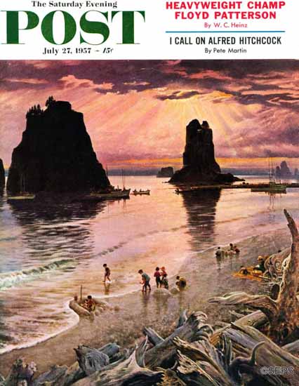 John Clymer Saturday Evening Post Pacific Ocean Sunset 1957_07_27 | The Saturday Evening Post Graphic Art Covers 1931-1969