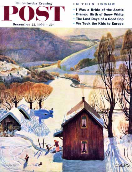 John Clymer Saturday Evening Post Snow on the Farm 1956_12_22 | Sat Eve Post 1931-69 John Clymer Saturday Evening Post Snow on the Farm 1956_12_22 | The Saturday Evening Post Graphic Art Covers 1931-1969