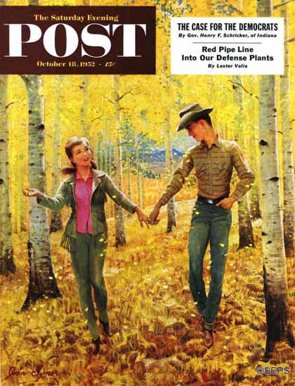 John Clymer Saturday Evening Post Walk in the Forest 1952_10_18 | The Saturday Evening Post Graphic Art Covers 1931-1969