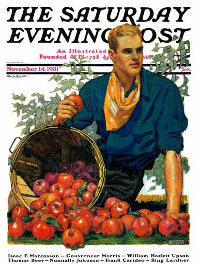 John E Sheridan Saturday Evening Post Bushel of Apples 1931_11_14 | The Saturday Evening Post Graphic Art Covers 1931-1969