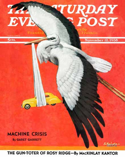 John E Sheridan Saturday Evening Post New Born Automobile 1938_11_12 | Sat Eve Post 1931-69 John E Sheridan Saturday Evening Post New Born Automobile 1938_11_12 | The Saturday Evening Post Graphic Art Covers 1931-1969