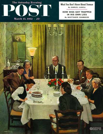 John Falter Saturday Evening Post Family Birthday Party 1952_03_15 | Sat Eve Post 1931-69 John Falter Saturday Evening Post Family Birthday Party 1952_03_15 | The Saturday Evening Post Graphic Art Covers 1931-1969