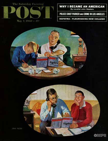 John Falter Saturday Evening Post Fathers Homework 1960_05_07 | The Saturday Evening Post Graphic Art Covers 1931-1969