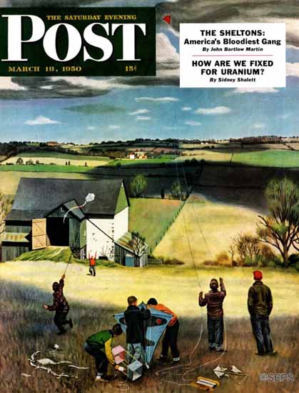 John Falter Saturday Evening Post Flying Kites 1950_03_18 | The Saturday Evening Post Graphic Art Covers 1931-1969