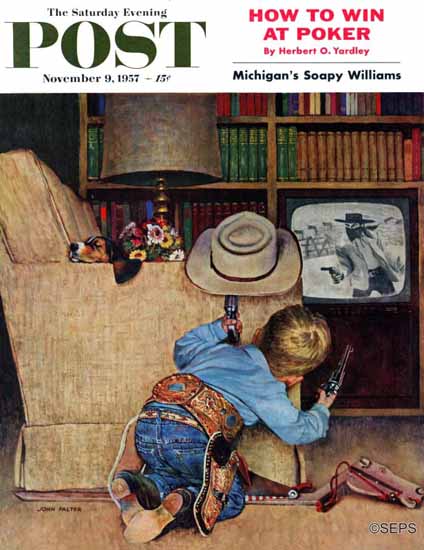John Falter Saturday Evening Post Good Guys White Hats 1957_11_09 | The Saturday Evening Post Graphic Art Covers 1931-1969