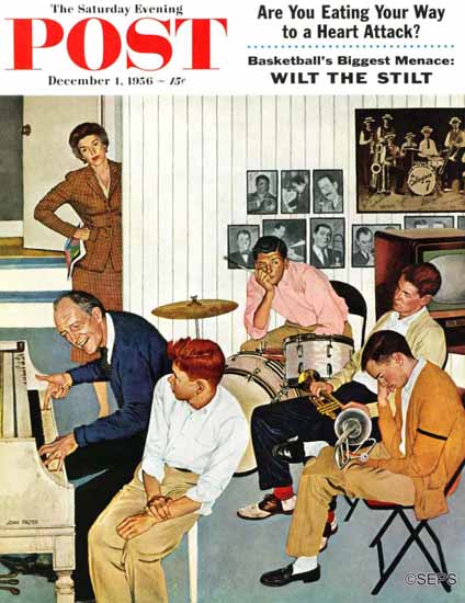 John Falter Saturday Evening Post Jamming with Dad 1956_12_01 | Sat Eve Post 1931-69 John Falter Saturday Evening Post Jamming with Dad 1956_12_01 | The Saturday Evening Post Graphic Art Covers 1931-1969