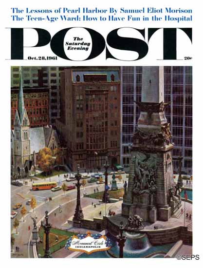 John Falter Saturday Evening Post Monument Circle 1961_10_28 | The Saturday Evening Post Graphic Art Covers 1931-1969