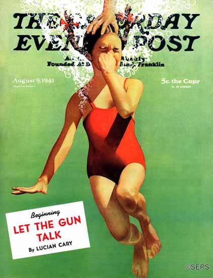 John Hyde Phillips Saturday Evening Post Dunked Under Water 1941_08_09 | The Saturday Evening Post Graphic Art Covers 1931-1969
