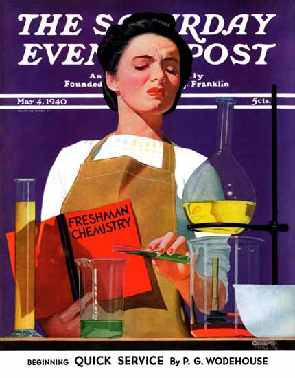 John Hyde Phillips Saturday Evening Post Freshmen Chemistry 1940_05_04 | Sat Eve Post 1931-69 John Hyde Phillips Saturday Evening Post Freshmen Chemistry 1940_05_04 | The Saturday Evening Post Graphic Art Covers 1931-1969