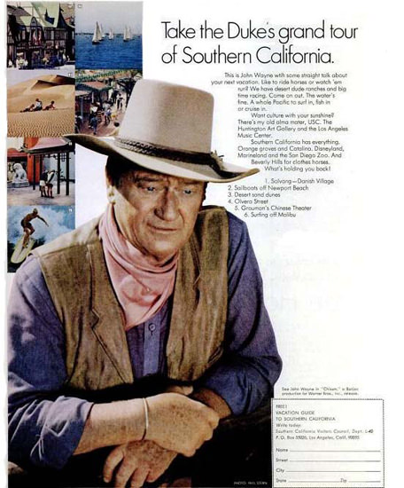 John Wayne Dukes Grand Tour California 1970 | Vintage Travel Posters 1891-1970