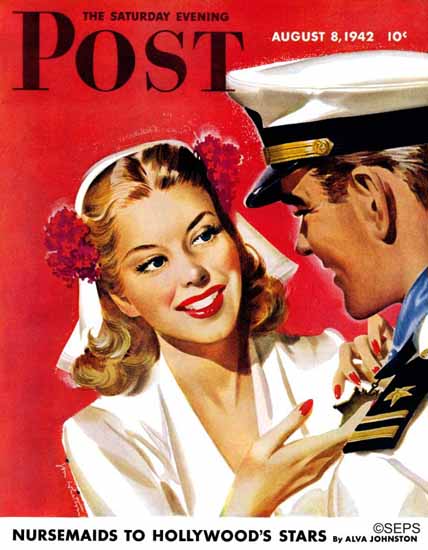 Jon Whitcomb Saturday Evening Post Naval Officer Woman 1942_08_08 | The Saturday Evening Post Graphic Art Covers 1931-1969