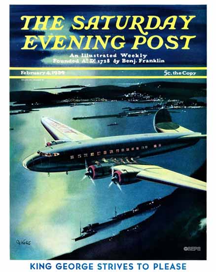 Josef Kotula Saturday Evening Post Night Flight 1939_02_04 | The Saturday Evening Post Graphic Art Covers 1931-1969