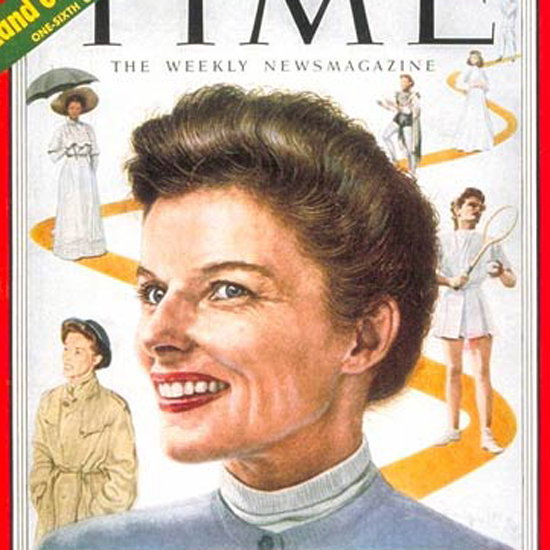 Katharine Hepburn Time Magazine 1952-09 by Boris Chaliapin crop | Best of 1950s Ad and Cover Art