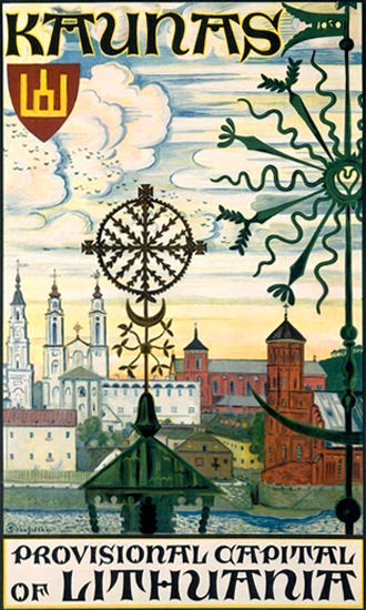 Kaunas Provisional Capital Of Lithuania | Vintage Travel Posters 1891-1970