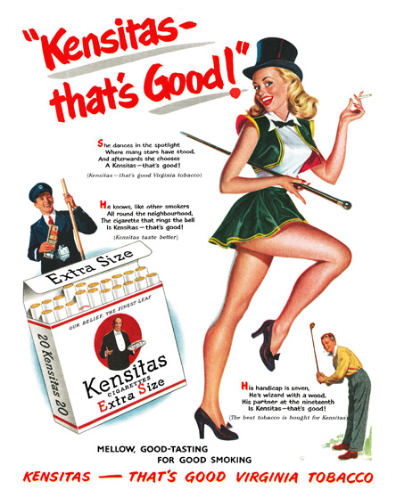 Kensitas Girl Cigarettes Good Virginia Tobacco | Sex Appeal Vintage Ads and Covers 1891-1970