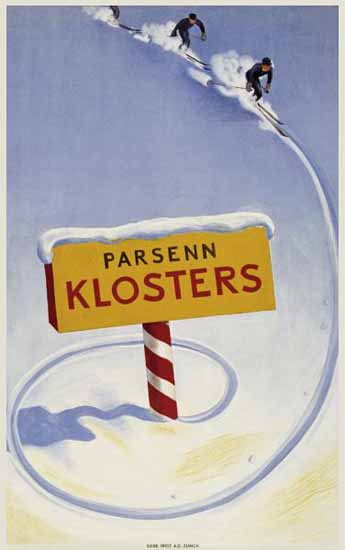 Klosters Parsenn Skiing Swiss Alps Switzerland 1934 | Vintage Travel Posters 1891-1970
