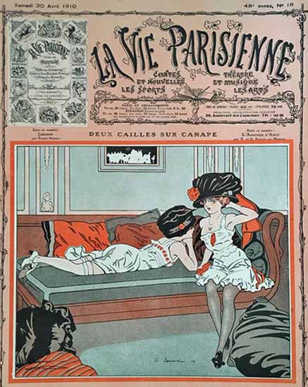 La Vie Parisienne 1910 Deux Cailles Sur Canape Edouard Touraine | La Vie Parisienne Erotic Magazine Covers 1910-1939