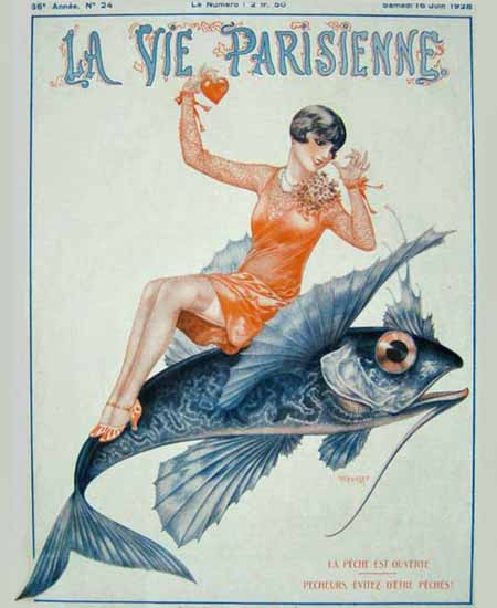 La Vie Parisienne 1928 La Peche Est Ouverte Cheri Herouard | La Vie Parisienne Erotic Magazine Covers 1910-1939