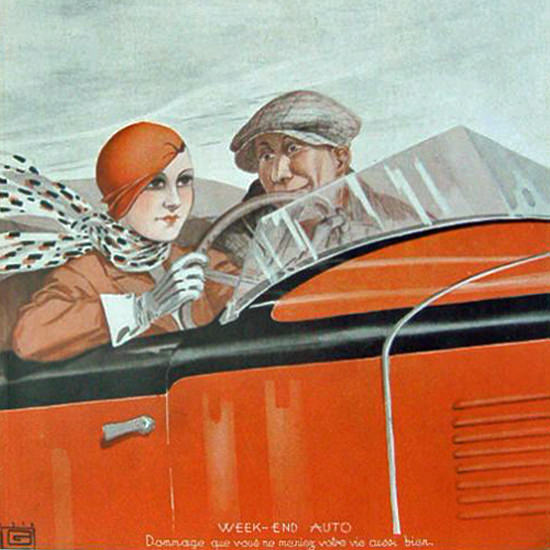 La Vie Parisienne 1932 Week-End Auto Georges Leonnec crop | Best of Vintage Cover Art 1900-1970