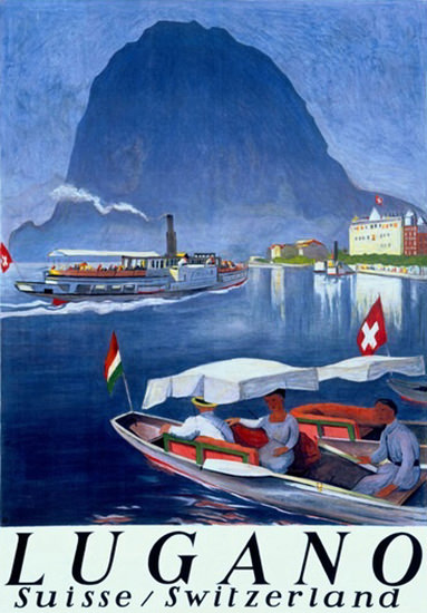 Lake Lugano Steamboat Suisse Switzerland | Vintage Travel Posters 1891-1970