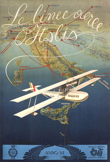 Le Linee Aeree Italia Italy Airplane | Vintage Travel Posters 1891-1970