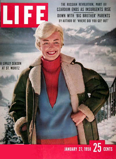 Life Magazine Cover Copyright 1958 St Moritz Switzerland | Vintage Ad and Cover Art 1891-1970