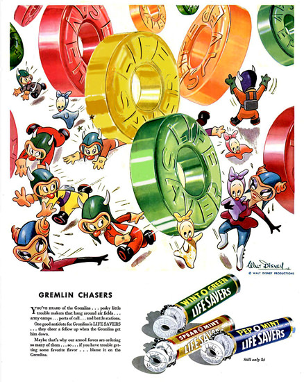 Life Savers Candy 1943 Gremlin Chasers Disney | Vintage Ad and Cover Art 1891-1970