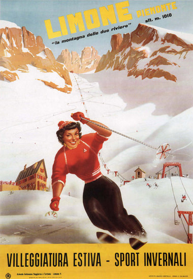 Limone Piemonte Skiing Italy Italia | Sex Appeal Vintage Ads and Covers 1891-1970