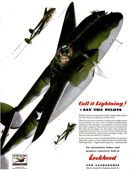 Lockheed P-38 Lighting Call It Lightning 1940s | Vintage War Propaganda Posters 1891-1970