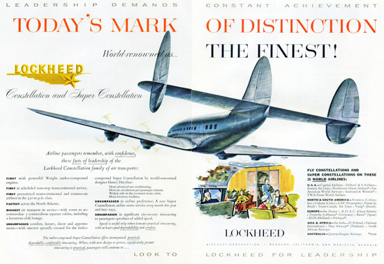 Lockheed Super Constellation Distinction 1954 | Vintage Travel Posters 1891-1970